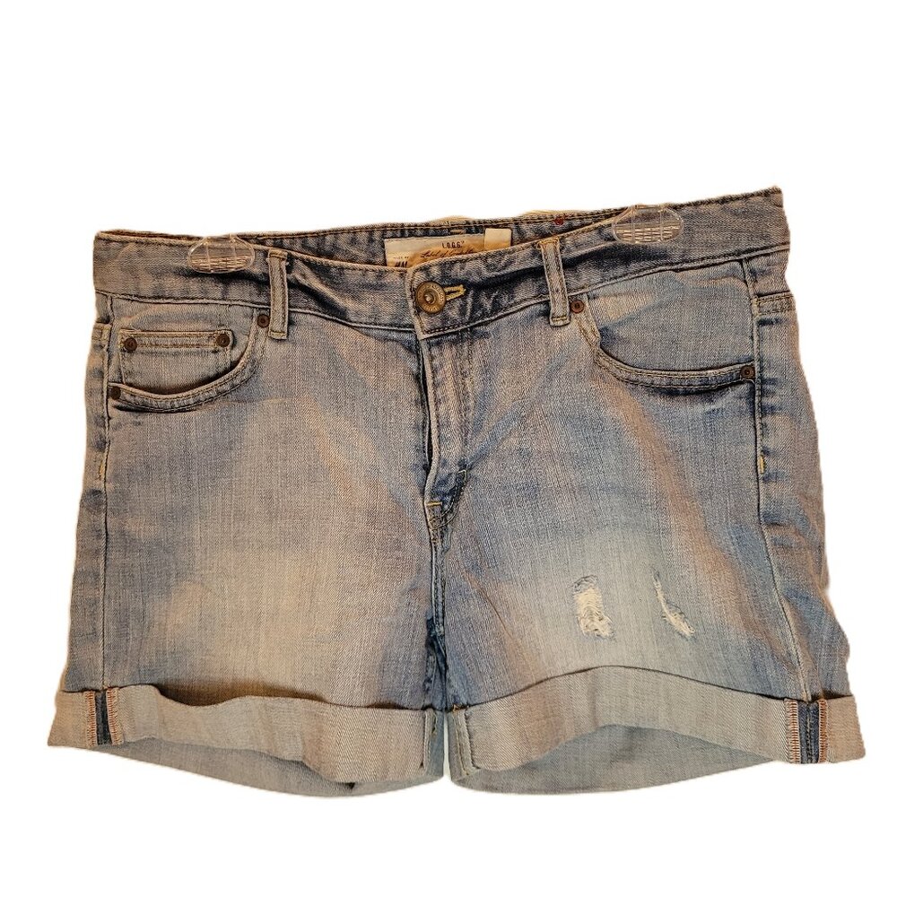 H&M L.O.G.G Distressed Light Wash Cuffed Hem Denim Shorts Sz 29